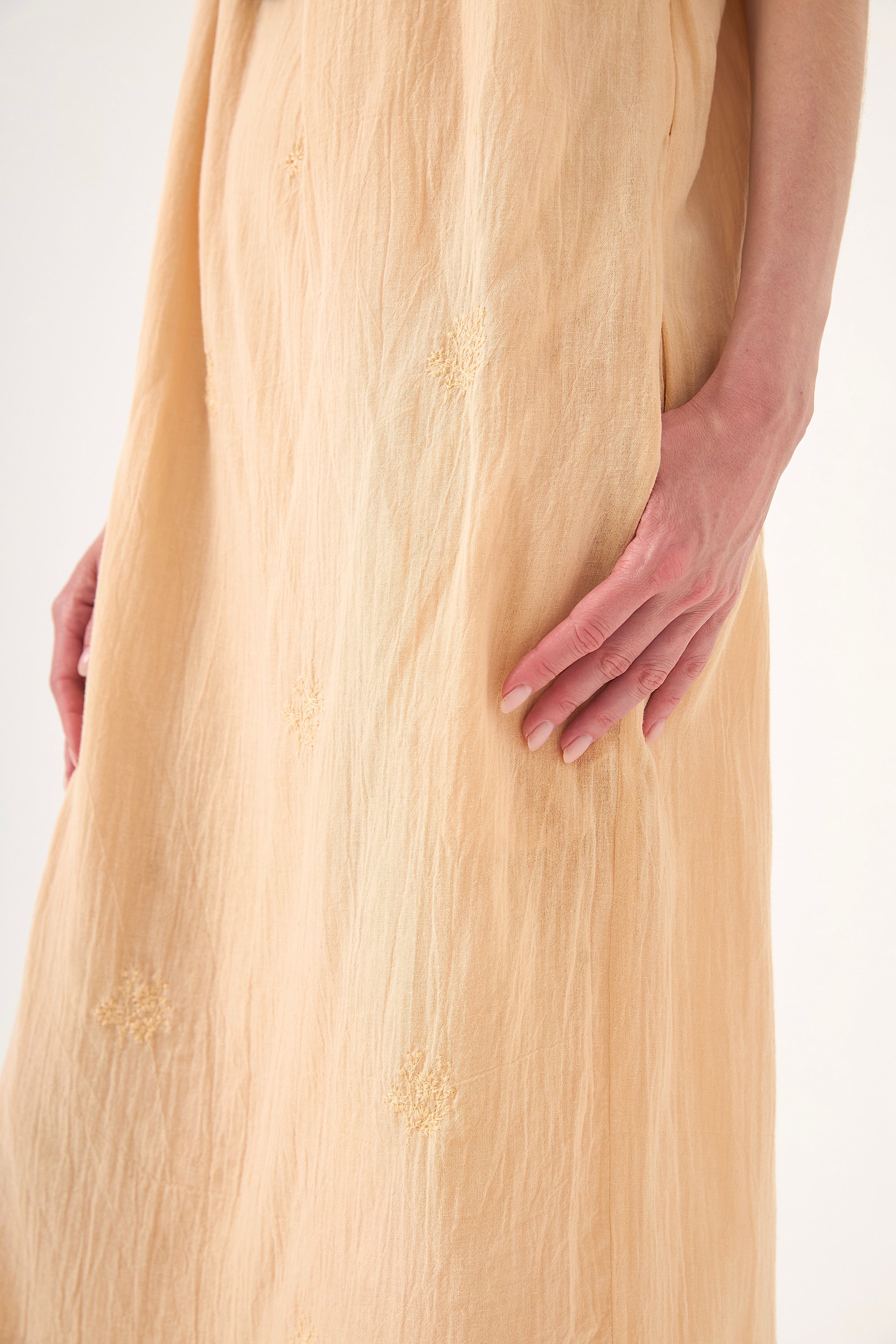 Chicosoleil Nahla robe longue beige sève brodée coton