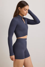 Oh Polly Bo+Tee FlexiRib Zip-Up Cropped Jacket veste indigo slate