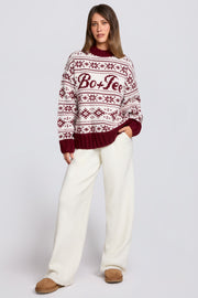 Oh Polly Knitwear Pull Oversize BT2409 Rouge Jacquard Laine
