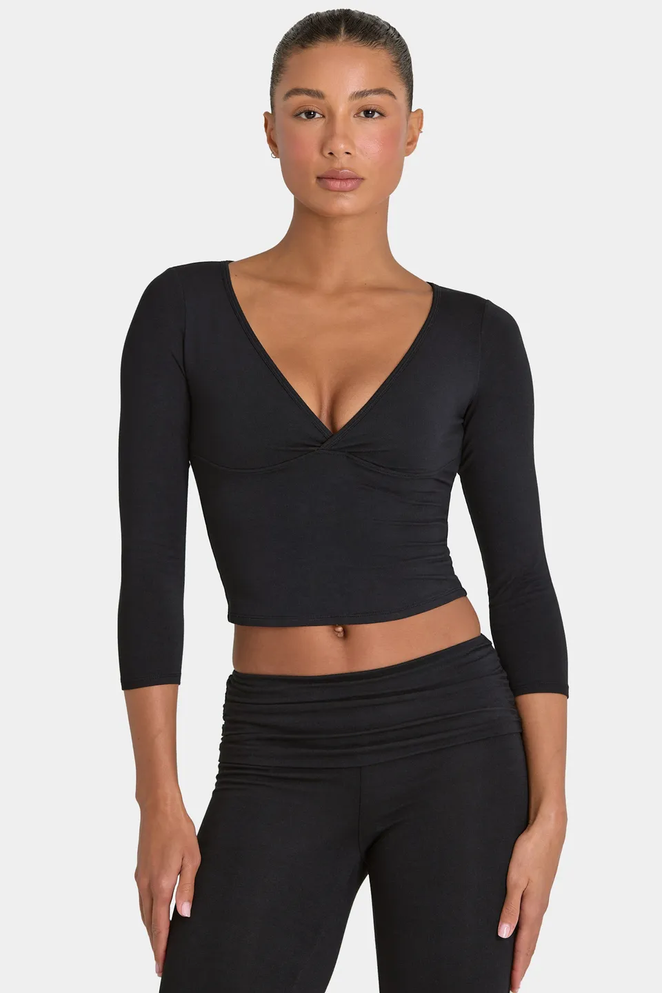 Oh Polly Tops ButterCloud 3/4 Sleeve Top haut noir stretch
