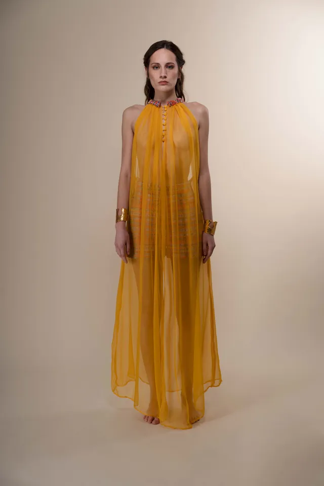 The Ethiquette Gaia top mousseline jaune col tweed taille M
