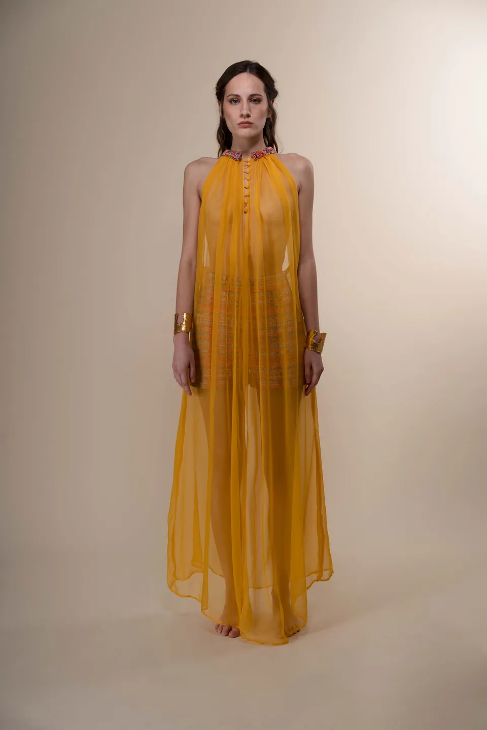 The Ethiquette Gaia top mousseline jaune col tweed taille M
