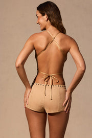 Oh Polly Maris top papillon satin camel dos noué