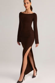 Oh Polly Isay robe maxi marron maille col bateau