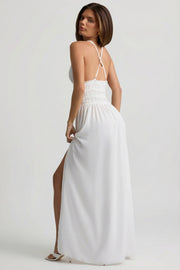 Oh Polly Dresses Robe Pryana Blanche Maxi Plongeante