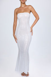 Oh Polly Kinsley 10014 robe maxi bustier blanche sequins