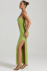 Oh Polly Alamea robe maxi vert pomme bustier strass