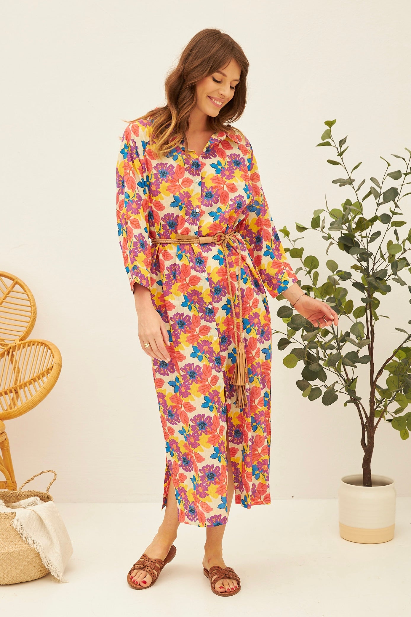 CHICOSOLEIL ROBES Robe SAKSHI chemise coton fleur de Jaipur