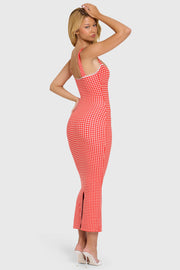 Oh Polly Dresses robe midaxi rouge vichy Lorie modal