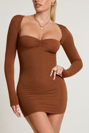 Oh Polly Perrie robe mini marron cachemire manches longues