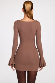 Oh Polly Helena robe mini marron manches longues