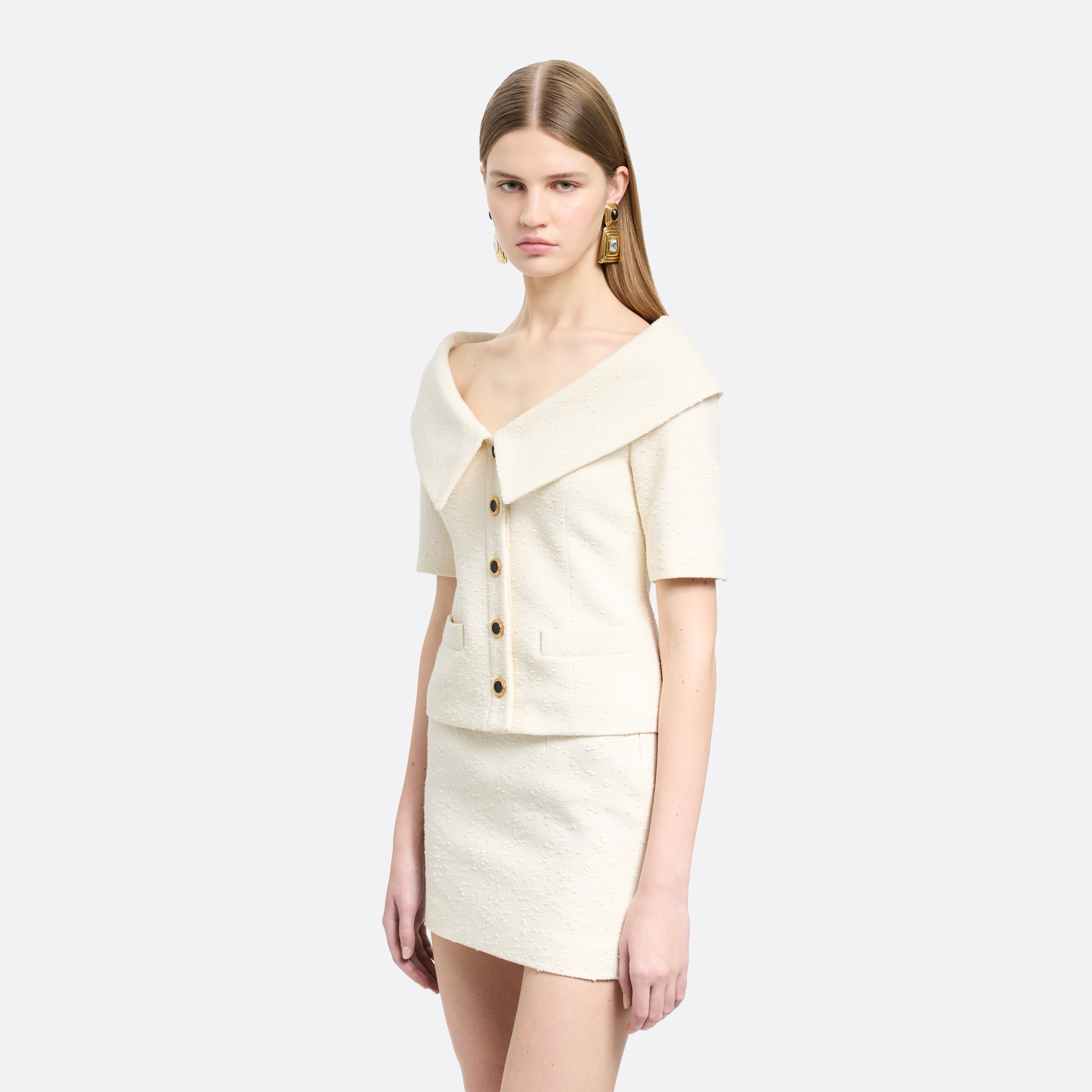 Alessandra Rich Tweed Bouclé veste ivoire épaules taille 38