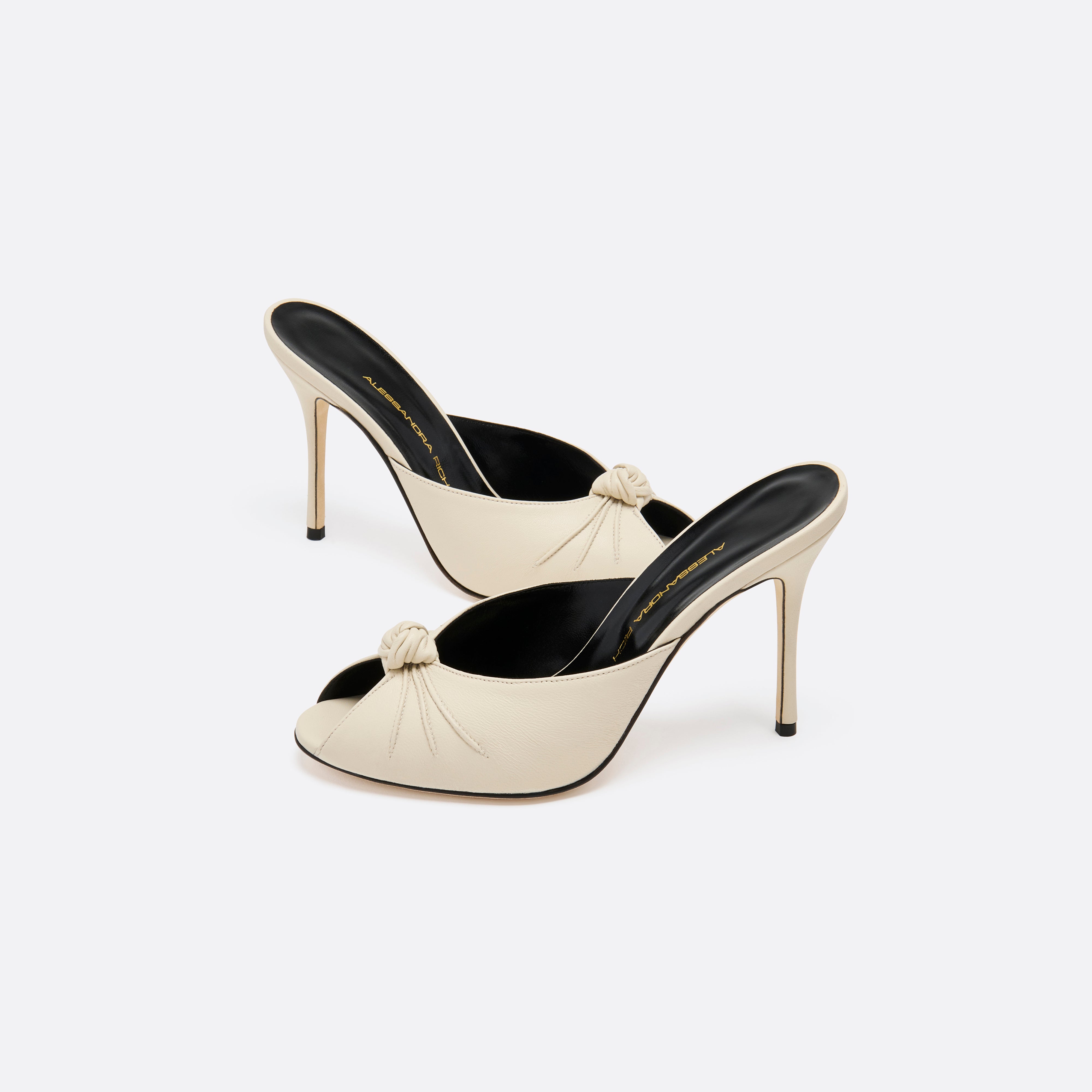 Alessandra Rich Shoes mules cuir ivoire nœud talon 10,5 cm
