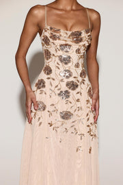 Oh Polly Zelina robe sequins Gold asymétrique midaxi bretelles