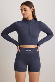 Oh Polly Bo+Tee FlexiRib Zip-Up Cropped Jacket veste indigo slate