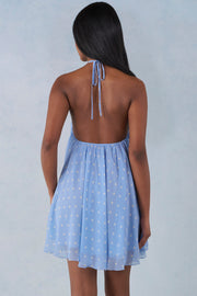 Oh Polly Evania Mini Robe Babydoll Bleu à Pois