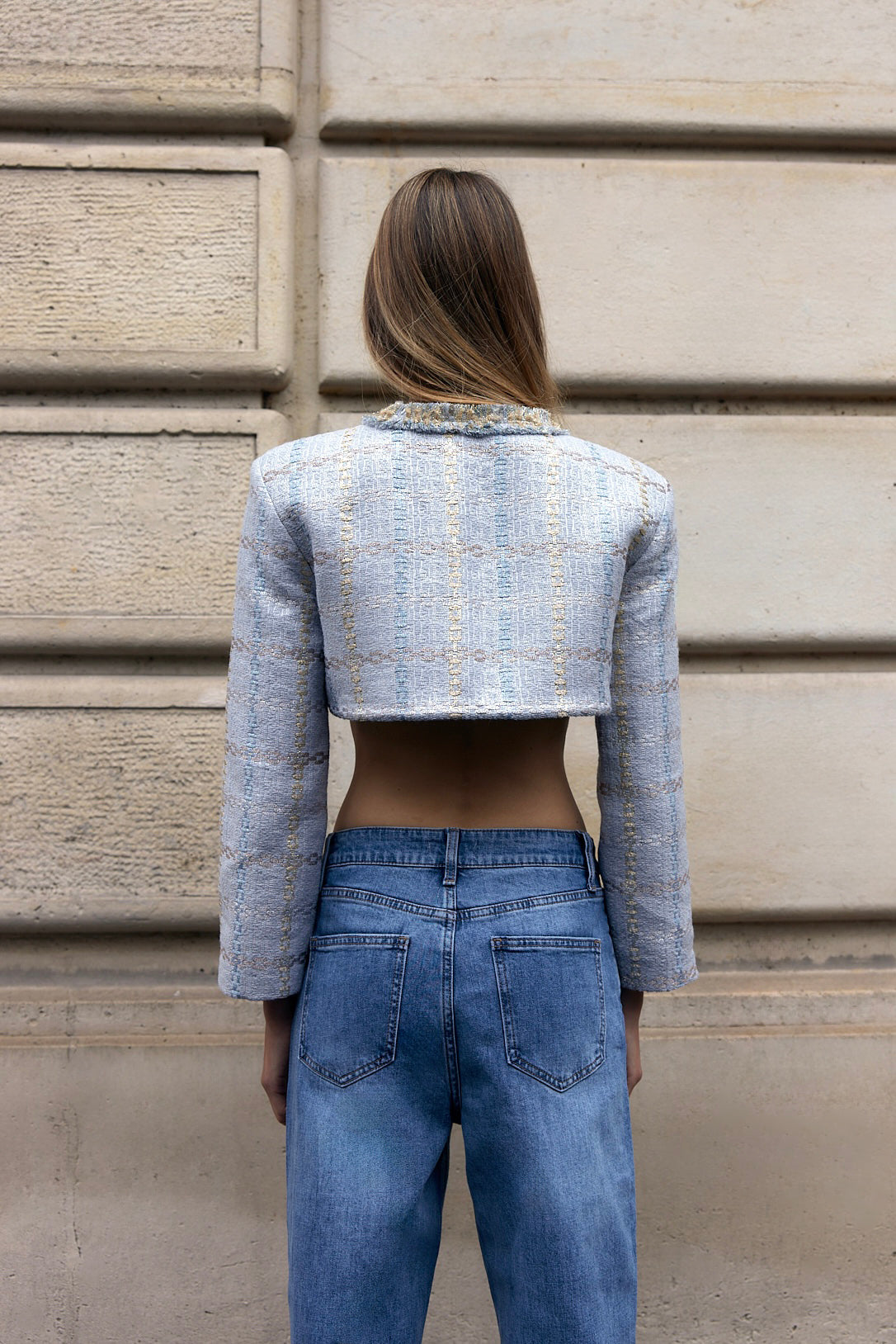 The Ethiquette Louise Atlantis veste tweed bleu doré