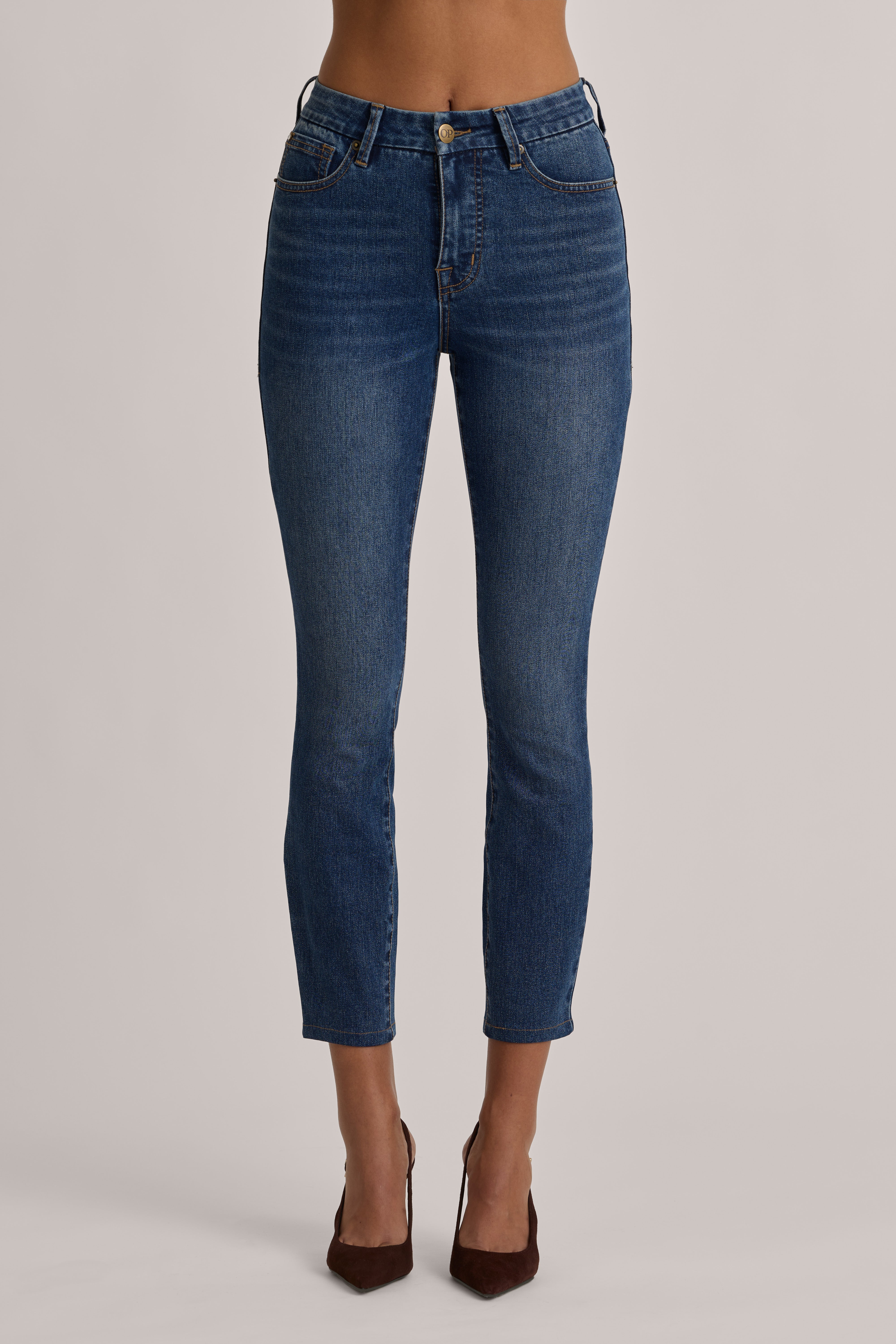 Oh Polly Trousers Kennie High-Rise Cropped Skinny jean délavé