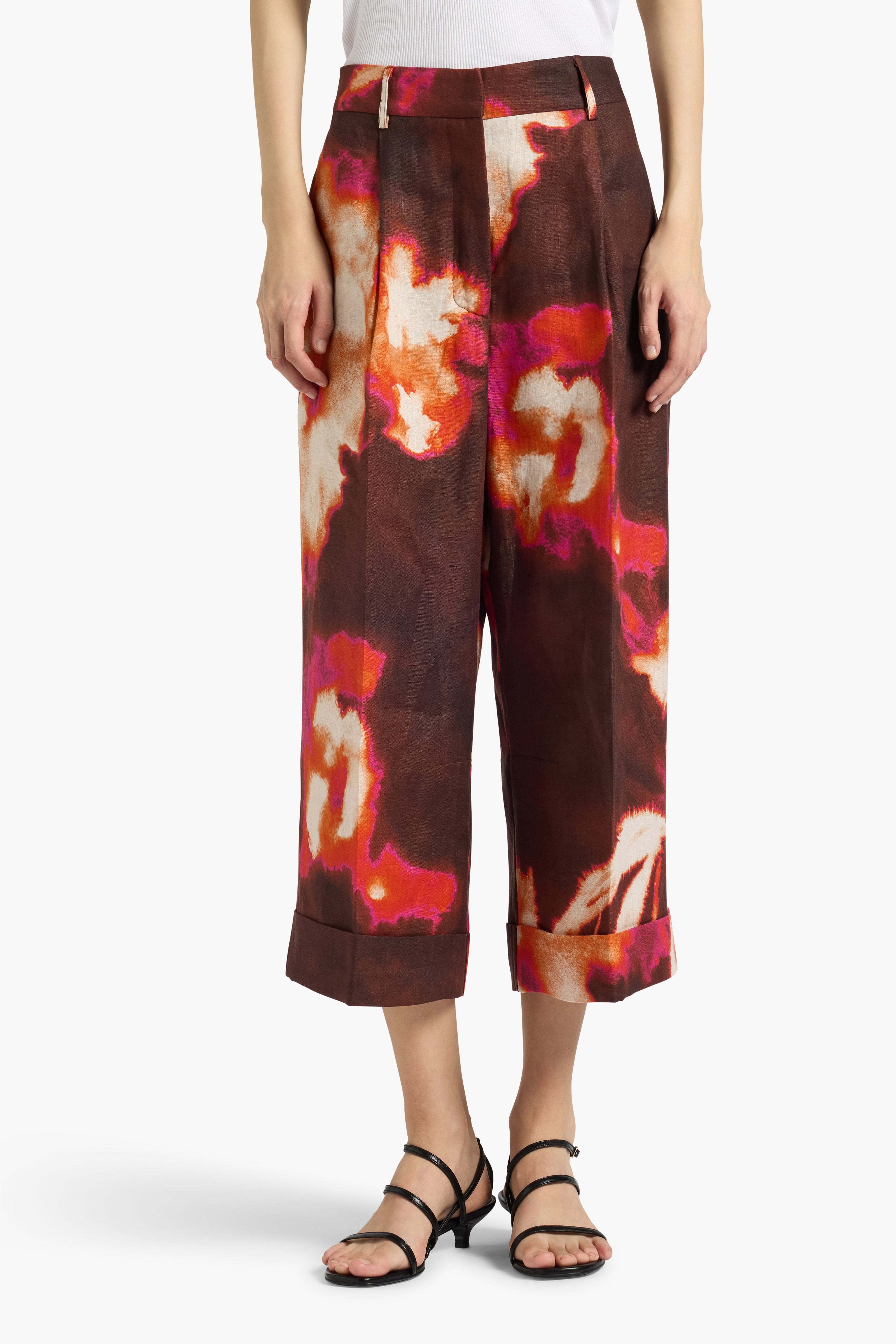 Liviana Conti Zack pantalon lin bordeaux fleuri