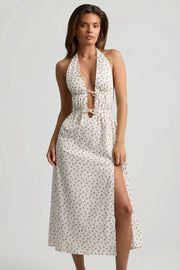 Oh Polly Robe Midaxi Rose Print Coton Dos Nu