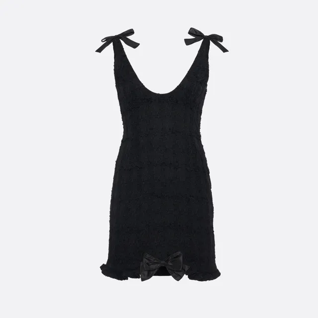 Alessandra Rich Check Tweed robe mini noire noeuds