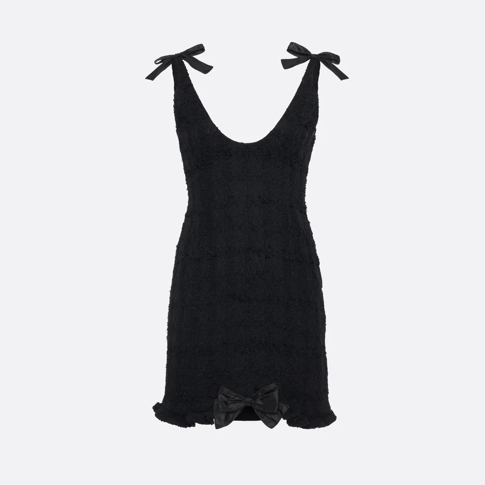 Alessandra Rich Check Tweed robe mini noire noeuds
