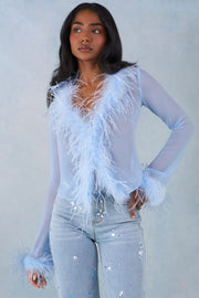 Oh Polly Elisia top plumes bleu clair chiffon