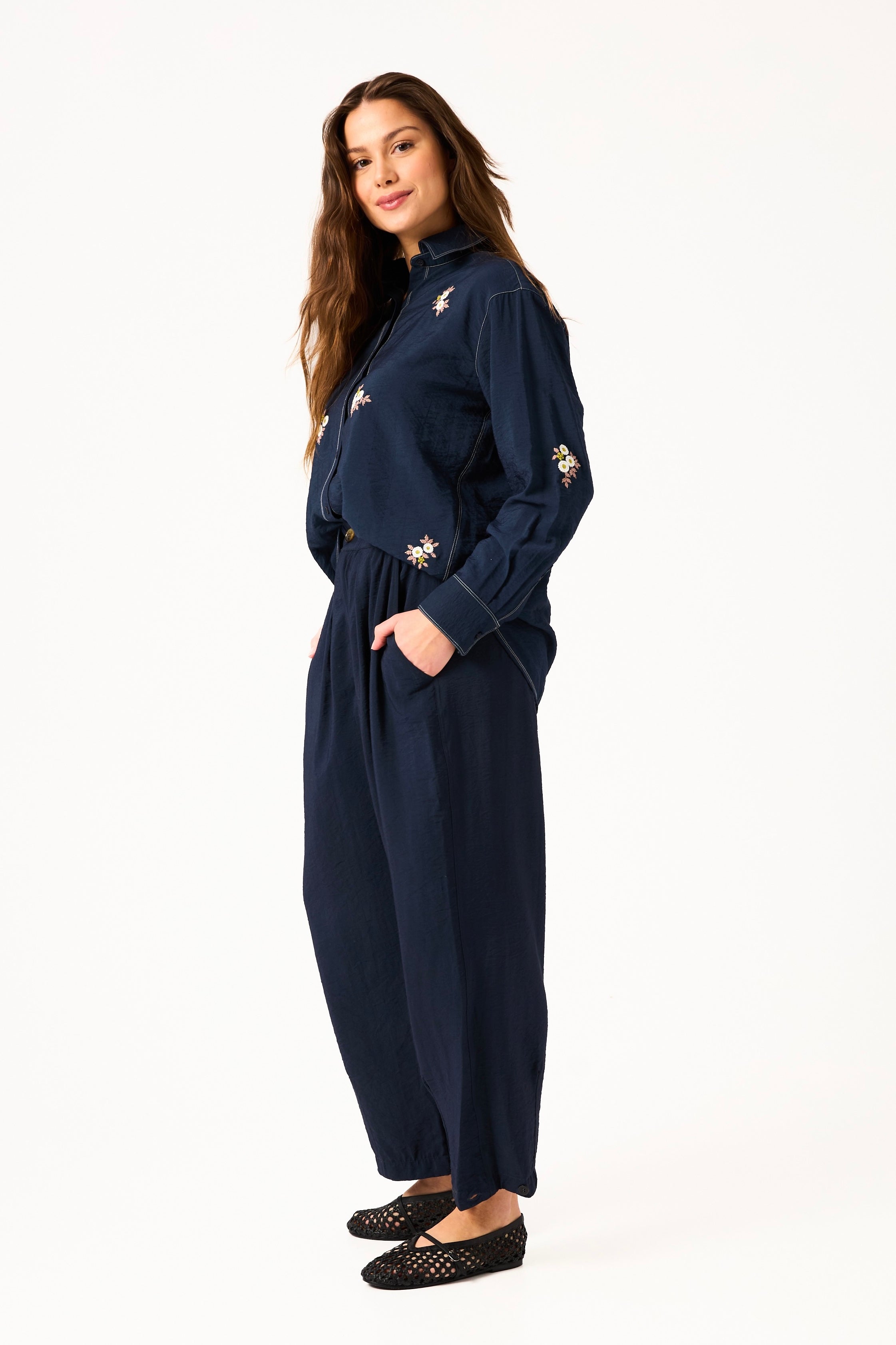 Chicosoleil Sally chemise viscose bleu indigo brodée