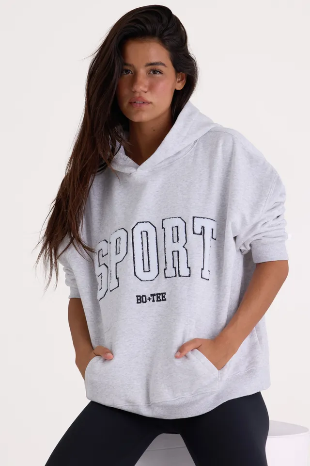 Oh Polly Knitwear Varsity BT0802 sweat à capuche gris chiné coton