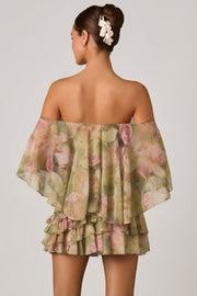 Oh Polly Birdie mini robe fleurie épaule dénudée volants
