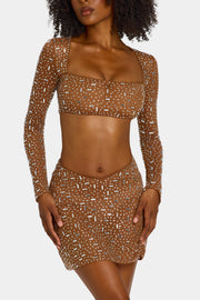 Oh Polly Embellished Giulia 7231 crop top mocha strass