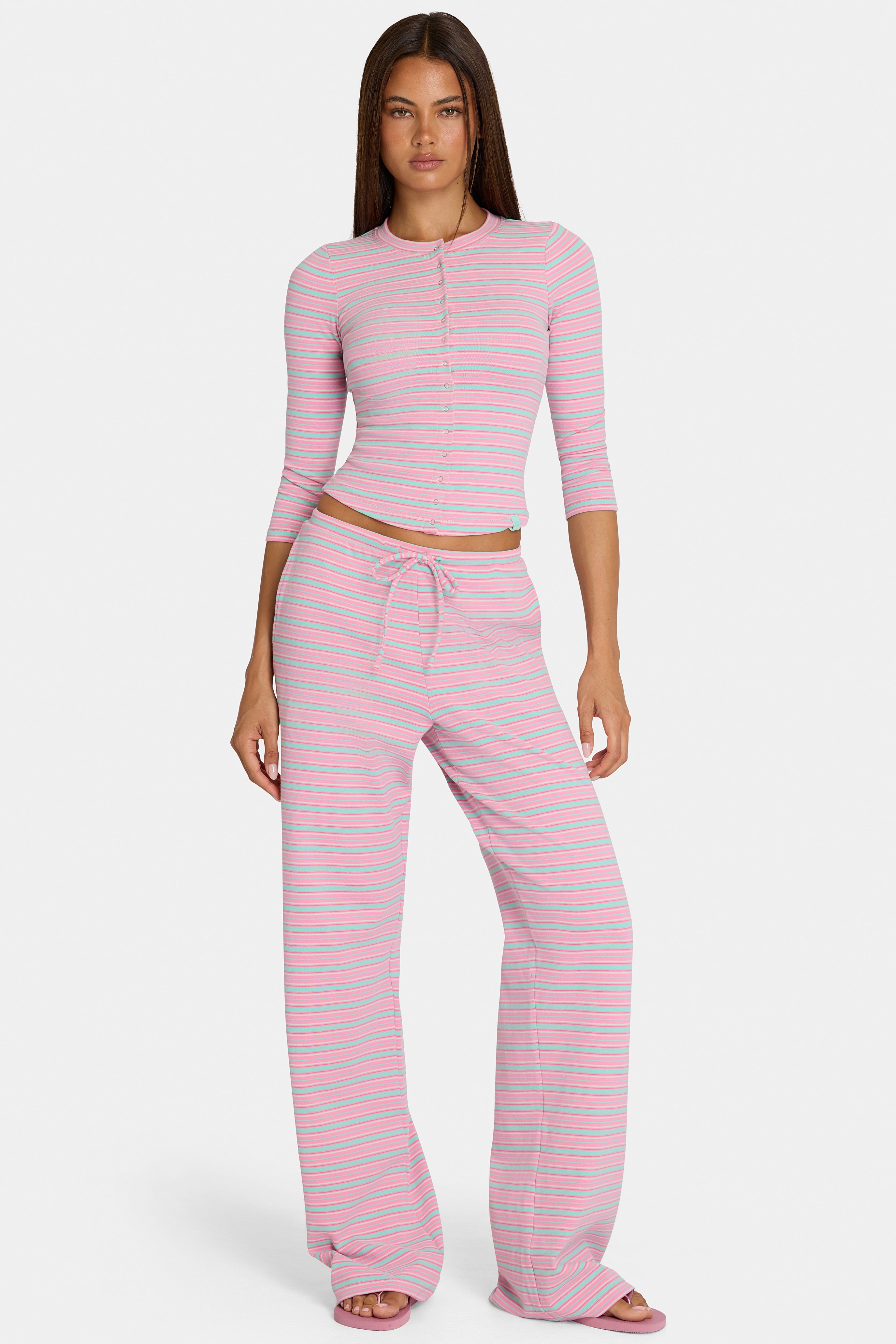 Oh Polly Bo+Tee pantalon large jersey multi stripe