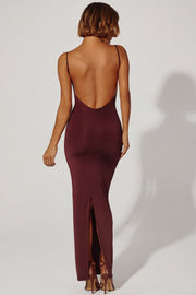 Oh Polly Ryatt 8069 robe maxi moulante marron fendue
