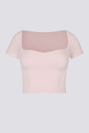 Oh Polly Bo+Tee Crop Top Rose Pâle Col Cœur Stretch