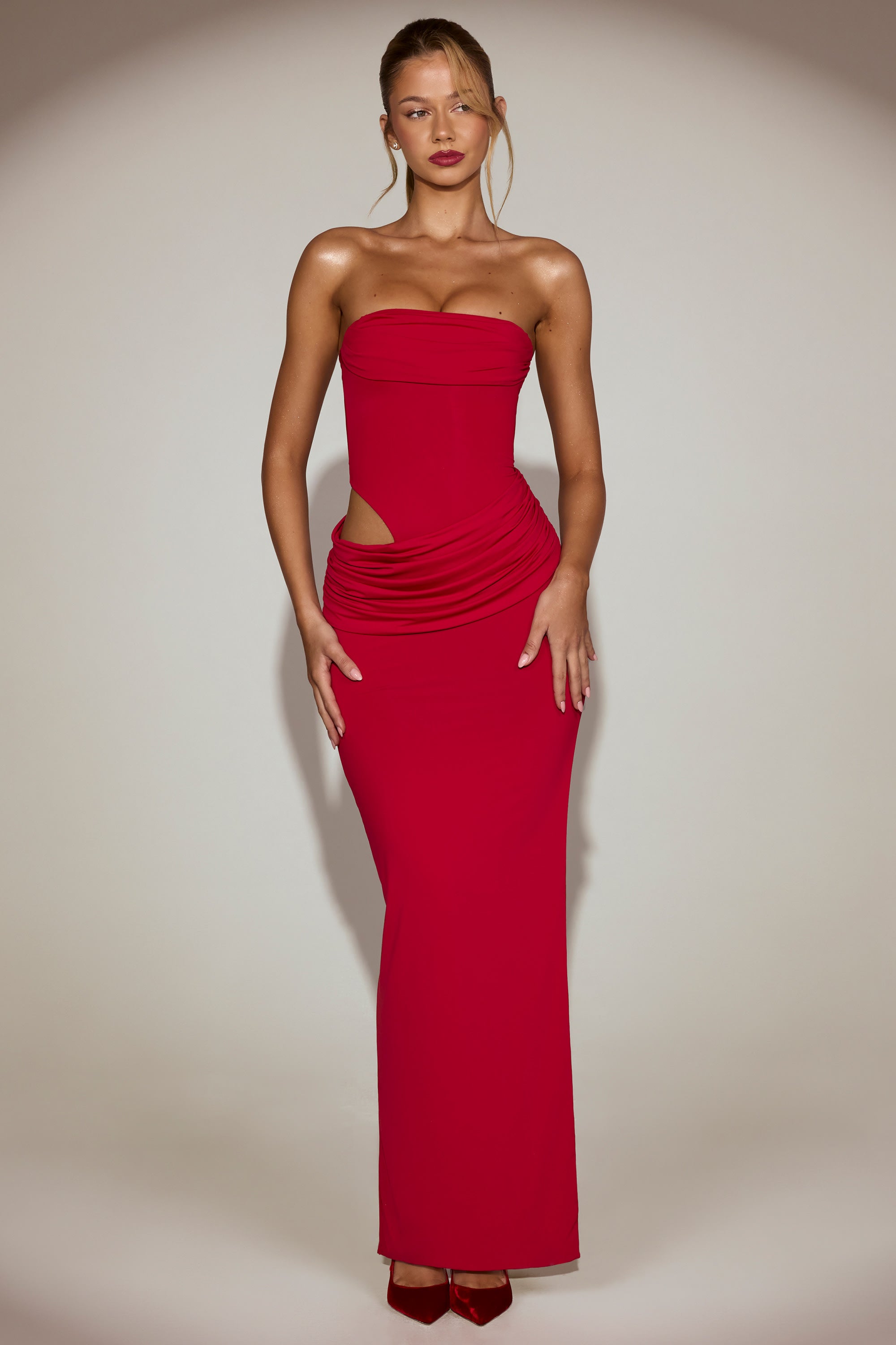 Oh Polly Zorya 15480 robe maxi rouge bandeau fendue
