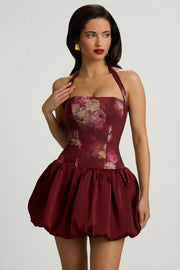 Oh Polly Nanala mini robe bordeaux fleurs col licou jupe boule