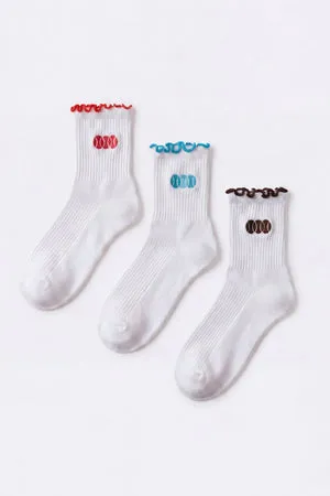 Bo+Tee 3-Pack Chaussettes White Multi Coton à Volants