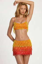 Oh Polly Skirts Nessa mini jupe orange ombré à franges