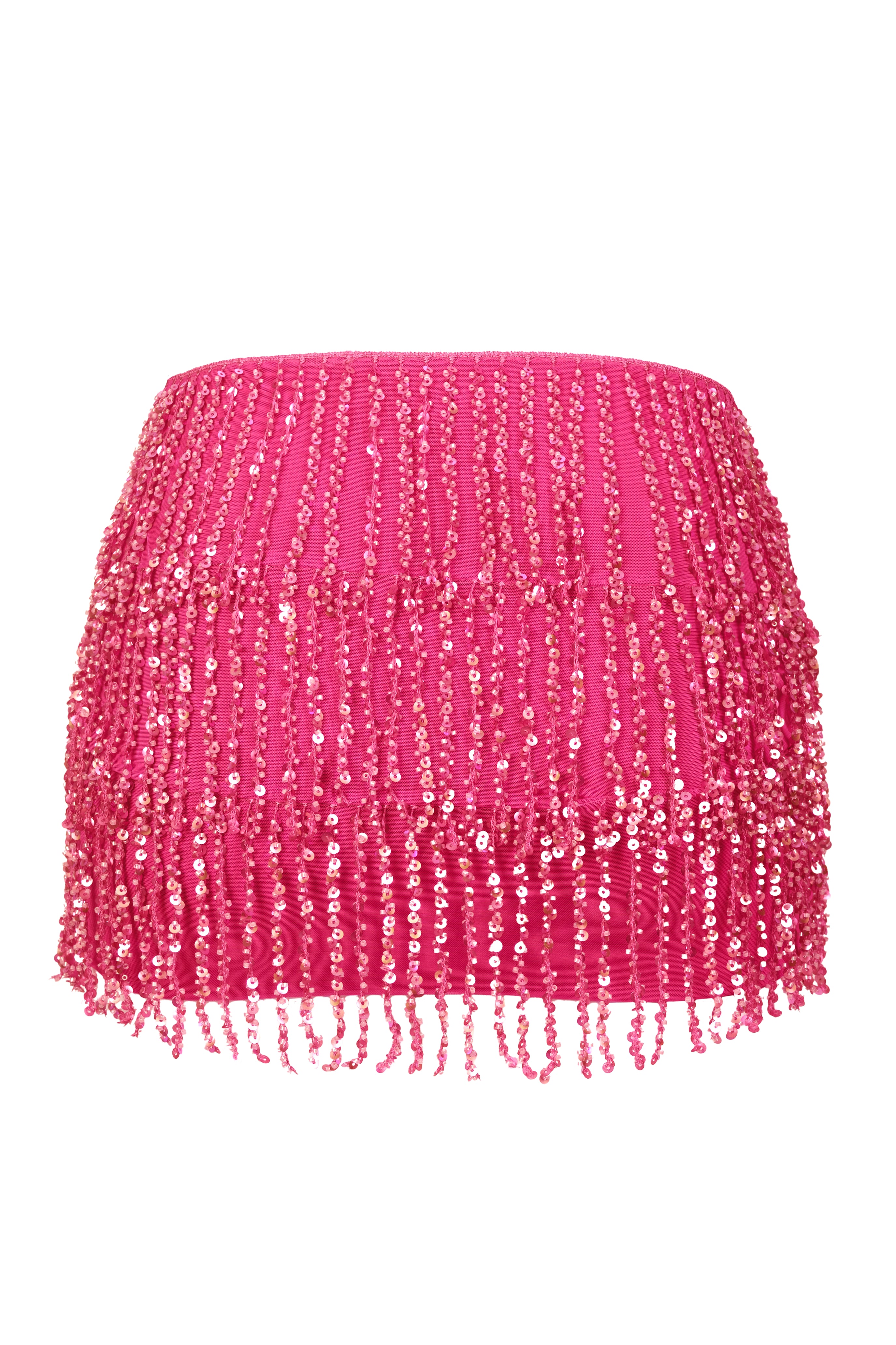 Oh Polly Nessa NS15005 jupe mini framboise à franges sequins