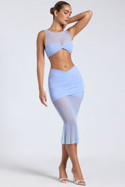 Oh Polly Yume Crop Top Bleu Pervenche Mesh Froncé Sans Manches