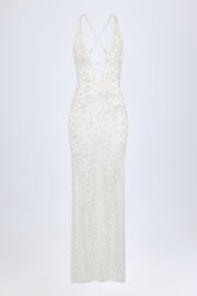 Oh Polly Embellished Robe Maxi Blanche Dos Nu Léopard
