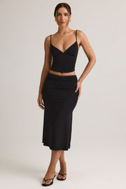 Oh Polly Luella Jupe Midaxi Noire Modal Ruchée Taille Haute