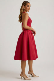 Oh Polly Angelina Robe Midi Licou Rouge True Red Nœuds