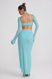 Oh Polly Champel 6139 robe maxi aquamarine perlée