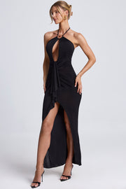 Oh Polly Margot robe maxi noire fente haute