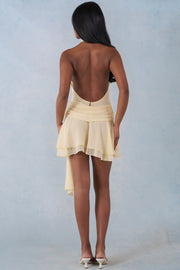 Oh Polly Dresses Halterneck Mini Dress robe jaune beurre dos nu