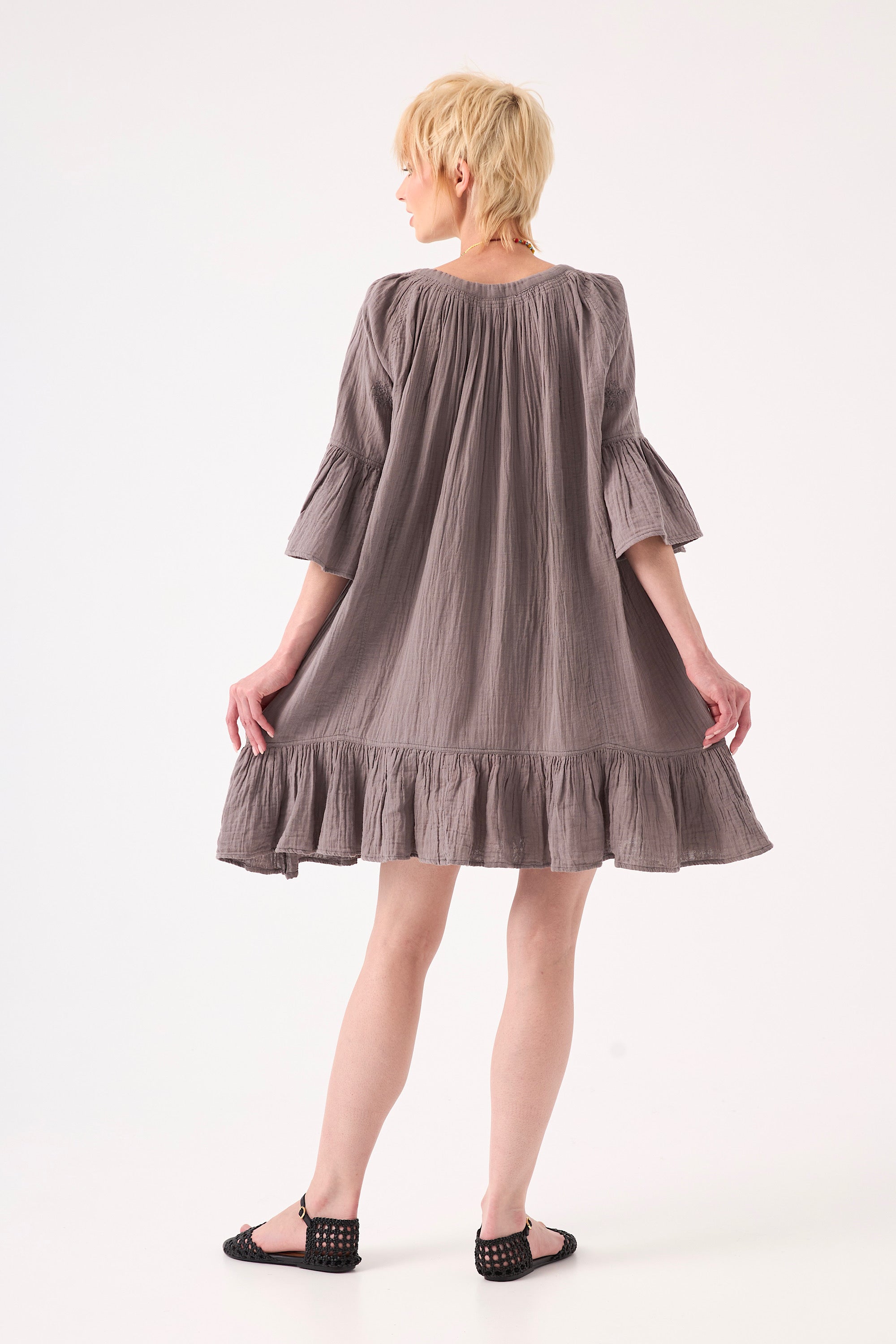 CHICOSOLEIL FAYE Robe Courte Gris Gaze Coton