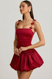 Oh Polly Cirilla Mini Robe rouge satin nœud jupe boule