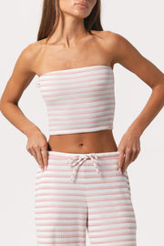 Oh Polly haut bandeau jersey côtelé rose rayé
