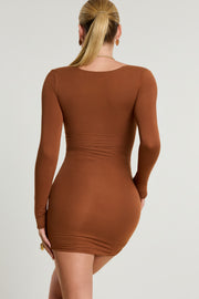 Oh Polly Perrie robe mini marron cachemire manches longues